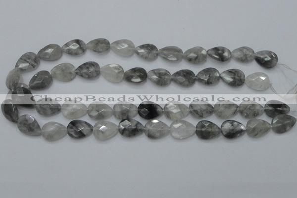 CCQ213 15.5 inches 13*18mm faceted flat teardrop cloudy quartz beads