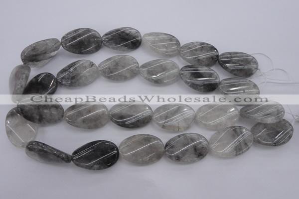 CCQ252 15.5 inches 20*30mm twisted oval cloudy quartz beads wholesale