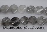 CCQ271 15.5 inches 10mm faceted & twisted coin cloudy quartz beads