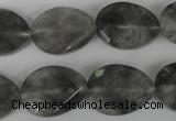 CCQ471 15*20mm twisted & faceted flat teardrop cloudy quartz beads