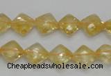 CCR16 15.5 inches 10*10mm faceted diamond natural citrine gemstone beads