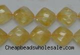 CCR17 15.5 inches 12*12mm faceted diamond natural citrine gemstone beads