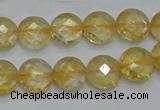 CCR19 15.5 inches 12mm faceted flat round natural citrine gemstone beads