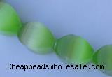 CCT28 14 inches 10*14mm twisted light green cats eye beads wholesale