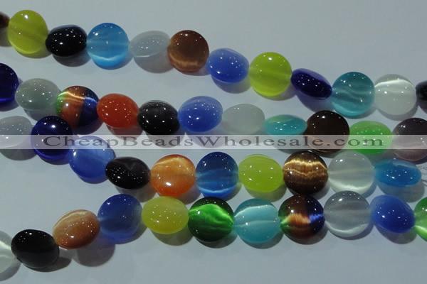 CCT552 15 inches 12mm flat round cats eye beads wholesale