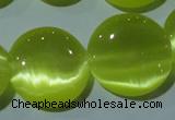 CCT574 15 inches 14mm flat round cats eye beads wholesale