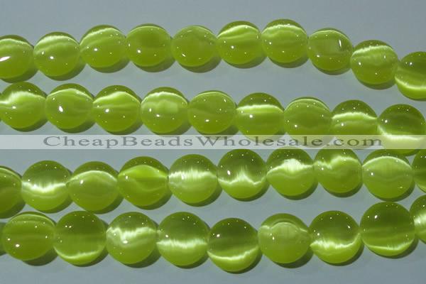 CCT574 15 inches 14mm flat round cats eye beads wholesale