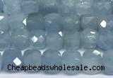 CCU1004 15 inches 4mm faceted cube aquamarine beads