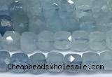 CCU1005 15 inches 4mm faceted cube aquamarine beads