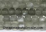 CCU1017 15 inches 4mm faceted cube grey moonstone beads