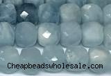 CCU1036 15 inches 6mm faceted cube aquamarine beads