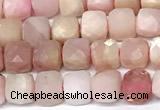 CCU1037 15 inches 6mm faceted cube pink opal beads