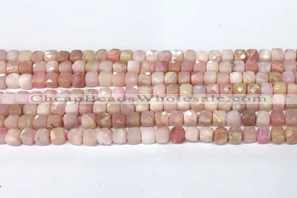 CCU1037 15 inches 6mm faceted cube pink opal beads