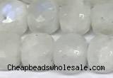 CCU1045 15 inches 8mm faceted cube white moonstone beads