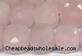 CCU1053 15 inches 8mm faceted cube rose quartz beads