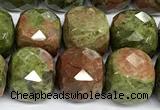 CCU1062 15 inches 8mm faceted cube unakite beads