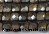 CCU1270 15 inches 4mm faceted cube bronzite beads