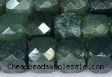 CCU1278 15 inches 6mm - 7mm faceted cube moss agate beads