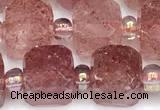 CCU1317 15 inches 7mm - 8mm faceted cube strawberry quartz beads