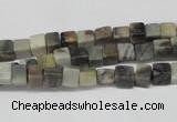 CCU16 15.5 inches 4*4mm cube silver leaf jasper beads wholesale