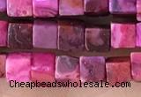 CCU455 15.5 inches 4*4mm cube fuchsia crazy lace agate beads