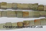 CCU47 15.5 inches 6*6mm cube silver leaf jasper beads wholesale