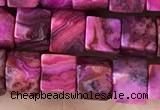 CCU485 15.5 inches 6*6mm cube fuchsia crazy lace agate beads