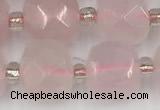 CCU773 15 inches 10*10mm faceted cube rose quartz beads