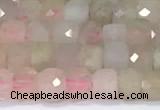 CCU831 15 inches 4mm faceted cube morganite beads