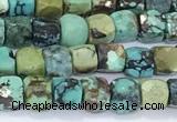 CCU845 15 inches 4mm faceted cube turquoise beads