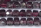 CCU847 15 inches 4mm faceted cube garnet beads