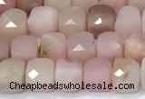 CCU848 15 inches 4mm faceted cube pink opal beads