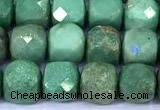 CCU882 15 inches 4mm faceted cube green grass agate beads