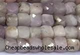 CCU883 15 inches 4mm faceted cube kunzite beads