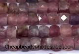 CCU889 15 inches 4mm faceted cube tourmaline beads