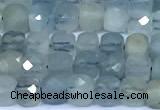 CCU902 15 inches 5mm - 6mm faceted cube aquamarine beads