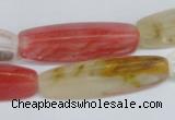 CCY211 15.5 inches 12*40mm trihedron volcano cherry quartz beads