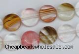 CCY213 15.5 inches 12mm flat round volcano cherry quartz beads