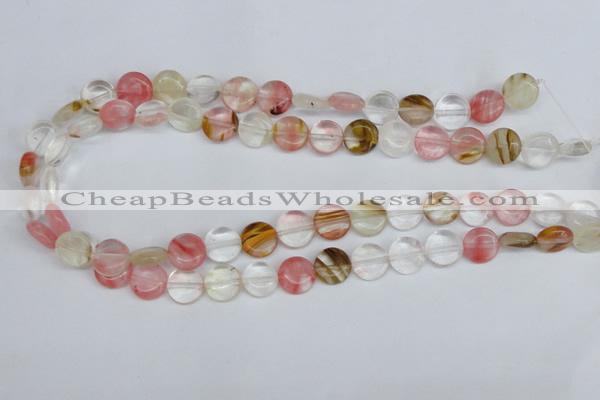 CCY213 15.5 inches 12mm flat round volcano cherry quartz beads