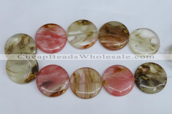 CCY215 15.5 inches 40mm flat round volcano cherry quartz beads