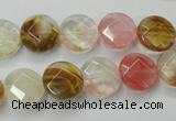 CCY410 15.5 inches 12mm faceted coin volcano cherry quartz beads