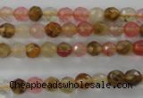 CCY501 15.5 inches 6mm faceted round volcano cherry quartz beads