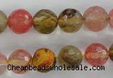 CCY504 15.5 inches 12mm faceted round volcano cherry quartz beads