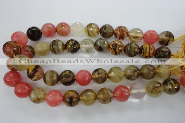 CCY507 15.5 inches 18mm faceted round volcano cherry quartz beads