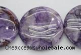 CDA317 15.5 inches 30mm flat round dyed dogtooth amethyst beads