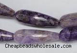 CDA341 15.5 inches 10*30mm faceted teardrop dyed dogtooth amethyst beads