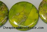 CDE129 15.5 inches 44mm flat round dyed sea sediment jasper beads