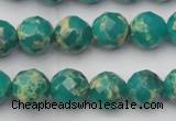 CDE2173 15.5 inches 12mm faceted round dyed sea sediment jasper beads