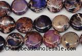 CDE406 15.5 inches 12mm flat round dyed sea sediment jasper beads