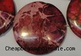 CDE660 15.5 inches 35mm flat round dyed sea sediment jasper beads